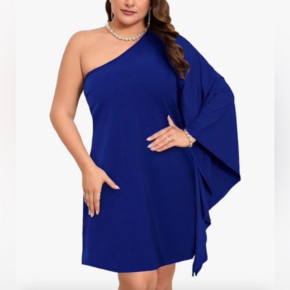 Elegant Blue One-Shoulder Dress size L    <<37>> - Picture 1 of 5